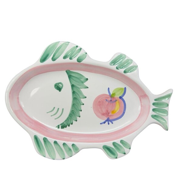 Vintage Italian Caleca Pottery Fish Shaped Dish Plate Container Hand Painted VTG - Picture 1 of 11